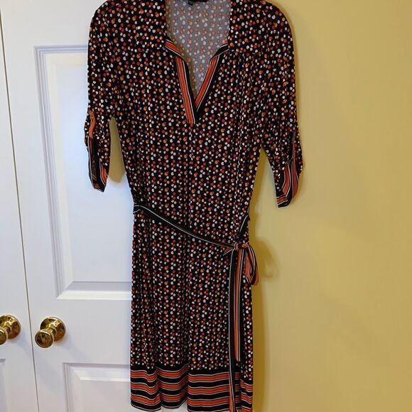 Mlle Gabrielle Large belted dress polkadot with strip at v-neck & around bottom - Picture 1 of 8